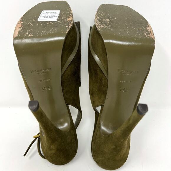 YSL Yves Saint Laurent Olive Suede Fringe Chain Platform Pumps Size 38.5 - Picture 8 of 9